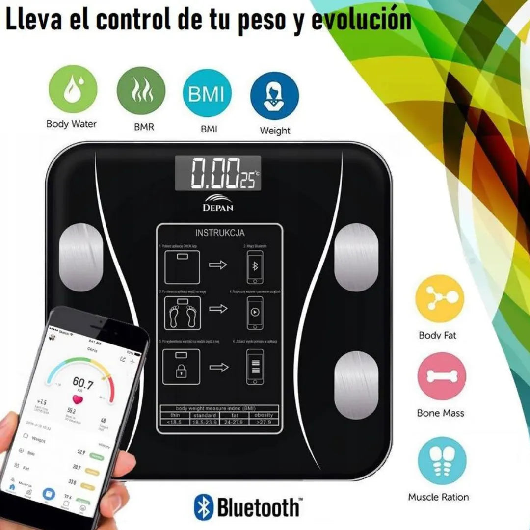 Bascula Inteligente ⚖️ Con conexión a Smartphone Por Bluetooth ⚖️ Mide Tu Progeso 💪