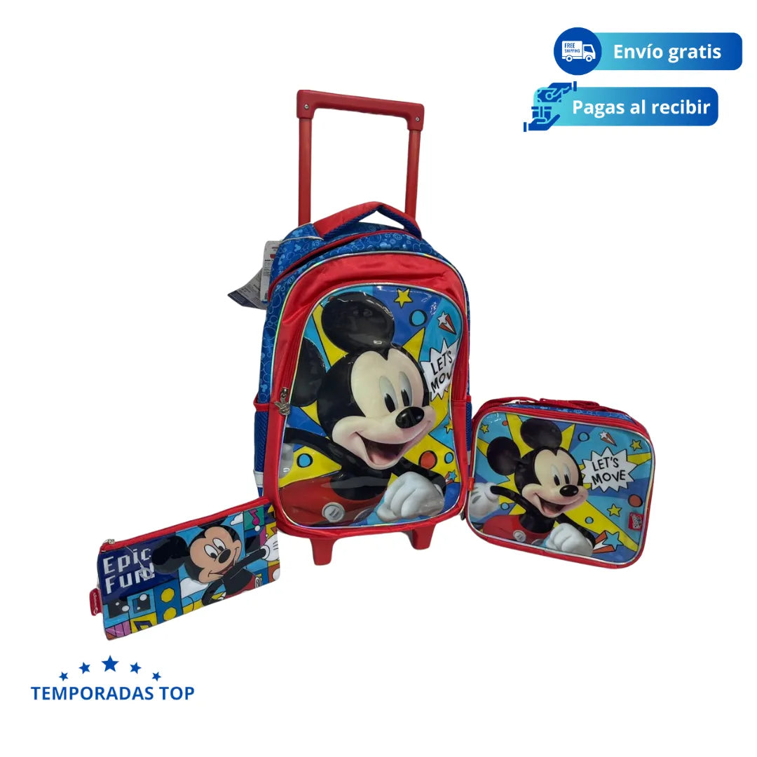 Bolso Escolar Ruedas Mickey Mouse Niño - Todo Lo Necesario Para el Regreso A Clases