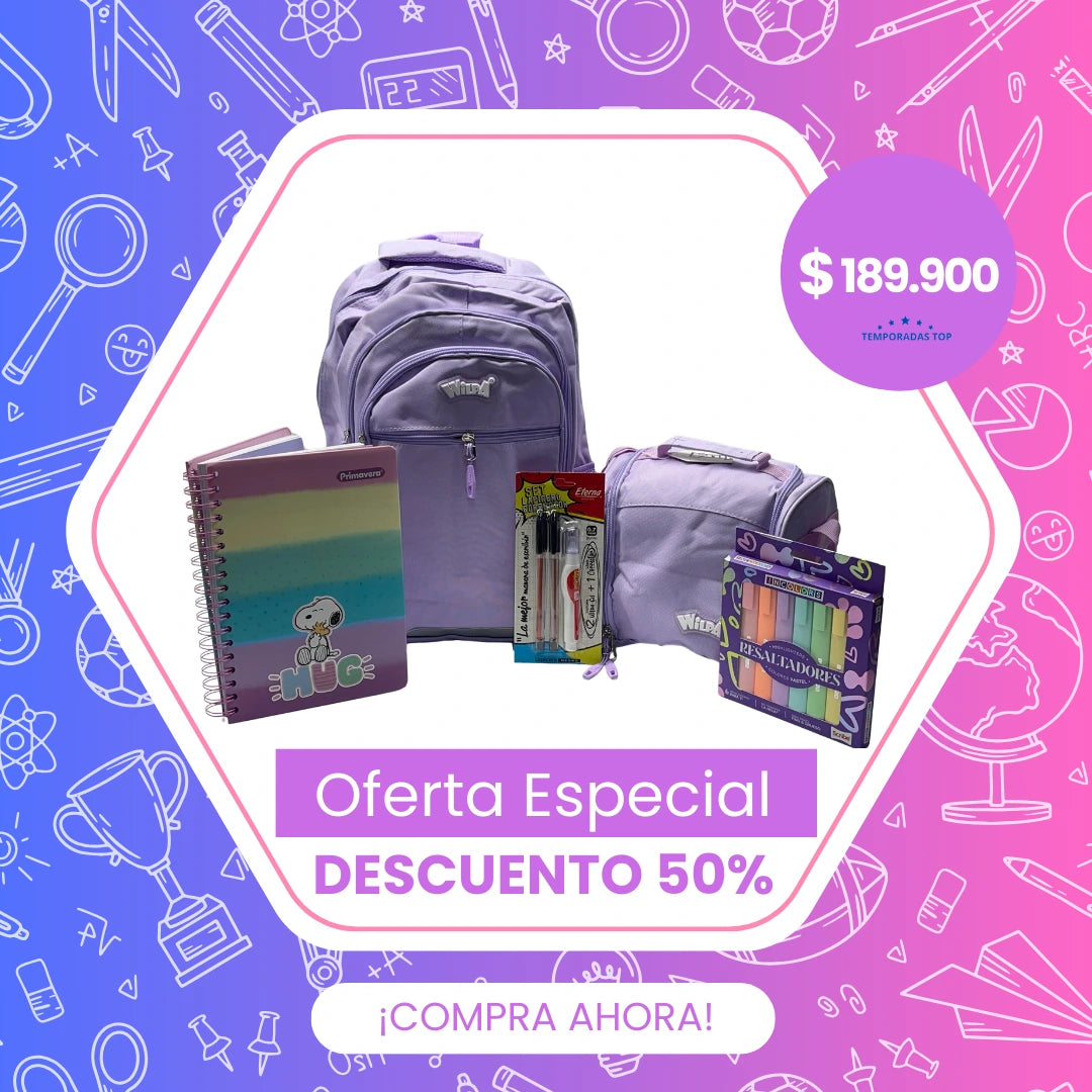 Combo Morral Wilpa + Lonchera Termica + esferos + resaltadores y cuaderno 7 Materias, Mayor capacidad Con Un Estilo Único