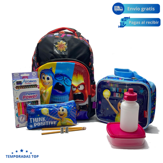 Kit Bolso, Cartuchera y Lonchera Escolar Personajes De Intensamente Niña- Todo Lo Necesario Para el Regreso A Clases