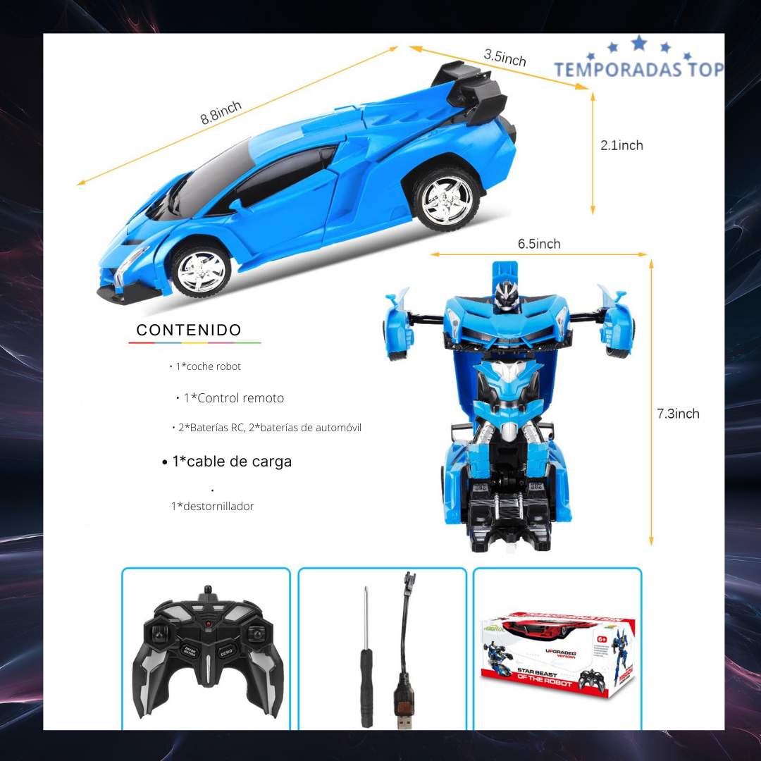 🤖🏁 💙 Powerful Carro-Robot De Control Remoto Transformable Azul 💙 🤖🏁